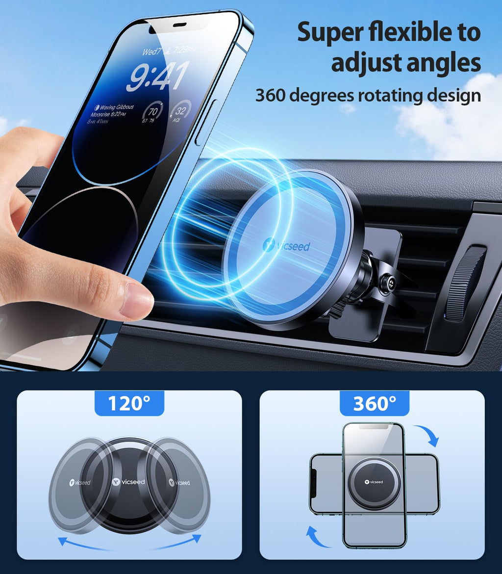 VICSEED for MagSafe Car Mount [Upgraded Strongest Magnet Power] Magnetic Phone Holder for Car Vent 360 Adjustable Magnetic Car Phone Holder Mount for iPhone 17 Pro Max 16 15 14 13 12 Plus Mini