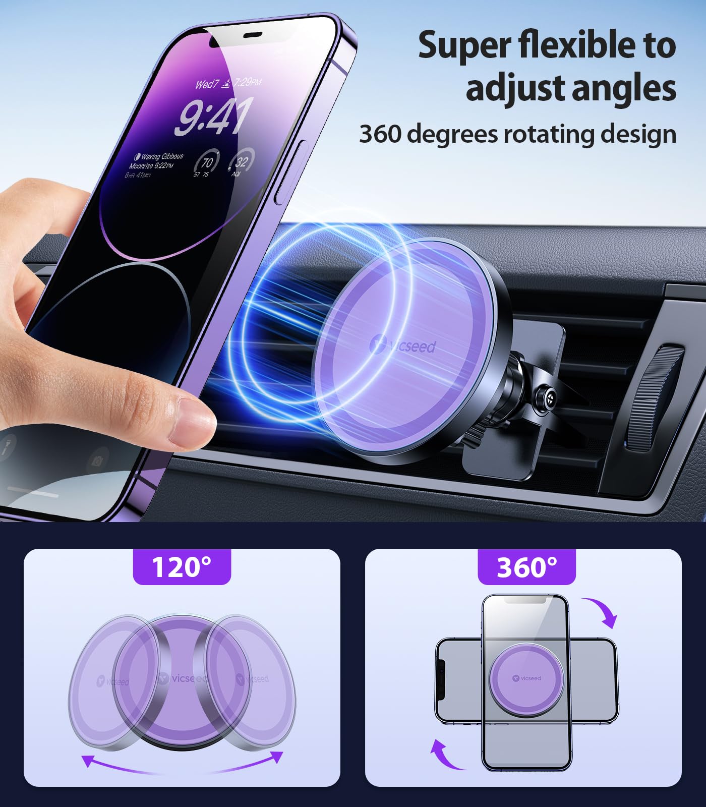 VICSEED for MagSafe Car Mount [Upgraded Strongest Magnet Power] Magnetic Phone Holder for Car Vent 360 Adjustable Magnetic Car Phone Holder Mount for iPhone 17 Pro Max 16 15 14 13 12 Plus Mini