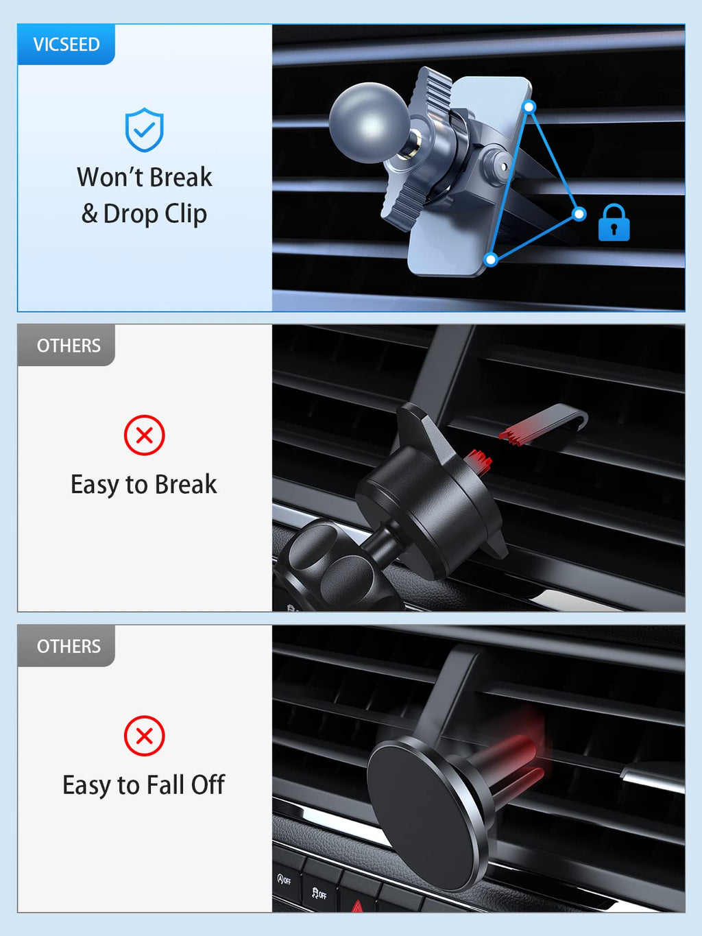 VICSEED for MagSafe Car Mount [Upgraded Strongest Magnet Power] Magnetic Phone Holder for Car Vent 360 Adjustable Magnetic Car Phone Holder Mount for iPhone 17 Pro Max 16 15 14 13 12 Plus Mini