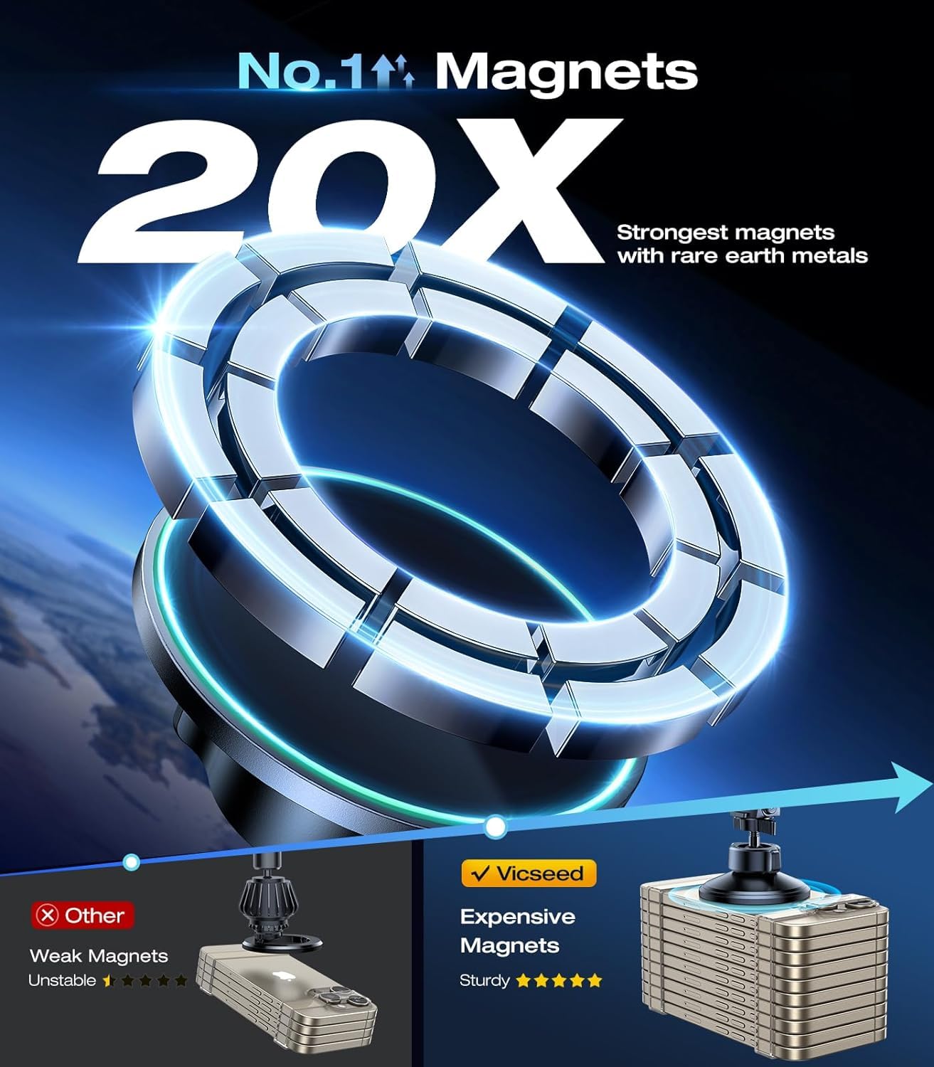 VICSEED for MagSafe Car Mount [Upgraded Strongest Magnet Power] Magnetic Phone Holder for Car Vent 360 Adjustable Magnetic Car Phone Holder Mount for iPhone 17 Pro Max 16 15 14 13 12 Plus Mini