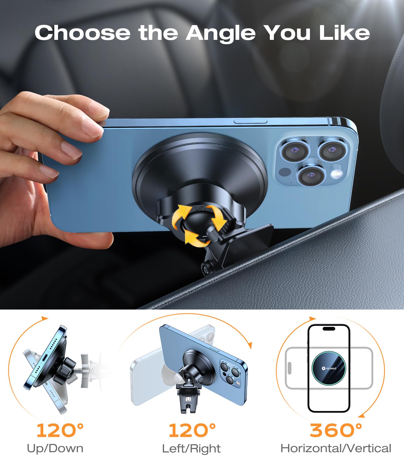 VICSEED for MagSafe Car Mount [Upgraded Strongest Magnet Power] Magnetic Phone Holder for Car Vent 360 Adjustable Magnetic Car Phone Holder Mount for iPhone 17 Pro Max 16 15 14 13 12 Plus Mini