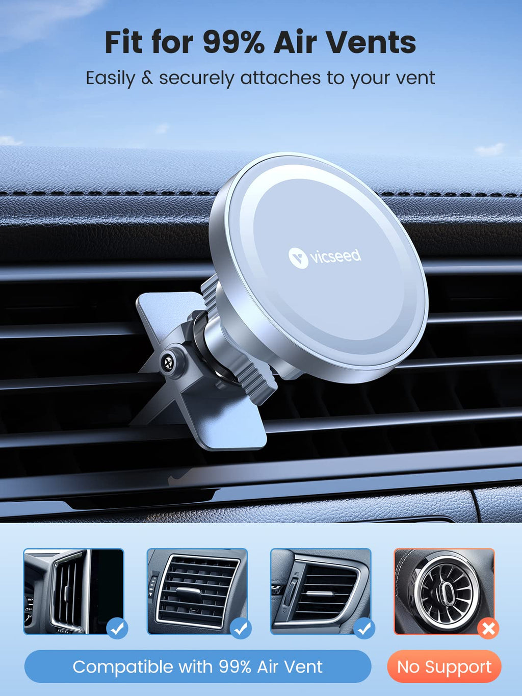 VICSEED for MagSafe Car Mount [Upgraded Strongest Magnet Power] Magnetic Phone Holder for Car Vent 360 Adjustable Magnetic Car Phone Holder Mount for iPhone 17 Pro Max 16 15 14 13 12 Plus Mini